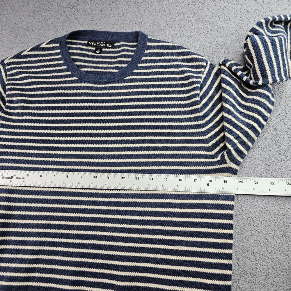 J.Crew Mercantile Sweater Men Medium Blue Beige Striped Warm Cozy Comfy Crewneck